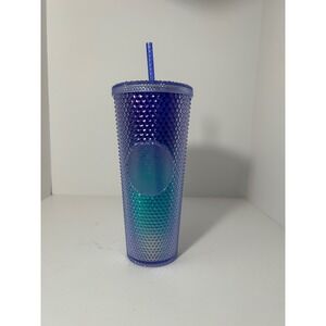 Starbucks Studded Tumbler Venti 24oz Purple Teal Ombre Iridescent Cold Cup Straw